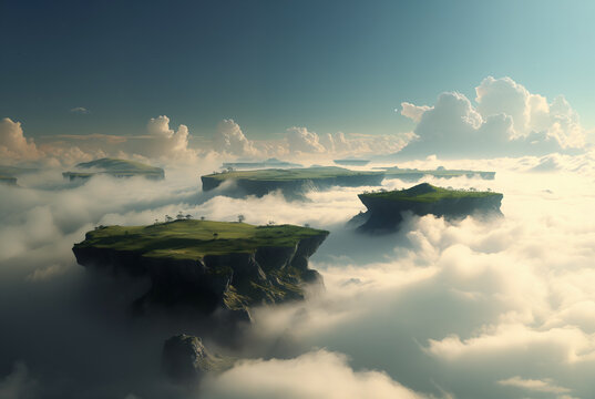 Generated illustration of fictional fantasy surreal world universe.