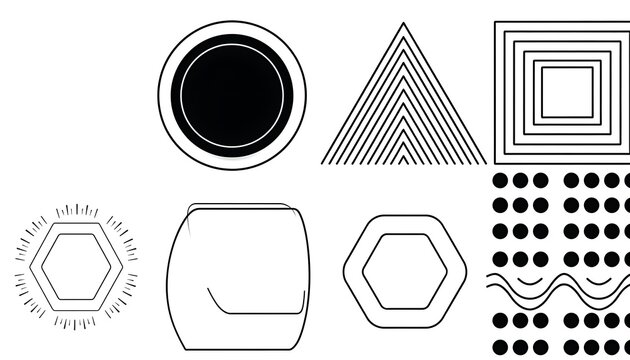 Geometric shapes and patterns in black and white.