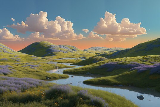 Generated illustration of fictional fantasy surreal world universe.