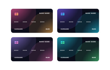 Obraz premium Modern collection of four premium bank debit cards with backgrounds subtle colorful rectangular payment cards