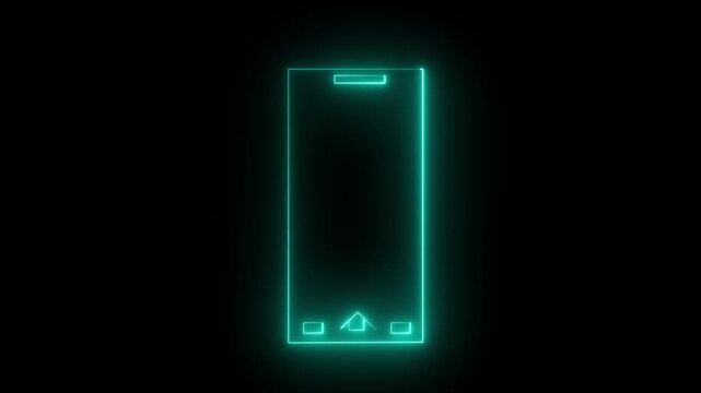 Neon glowing Rotate mobile phone icon animation. Device rotation symbol on transparent color icon on black background with alpha channel 4k animation.