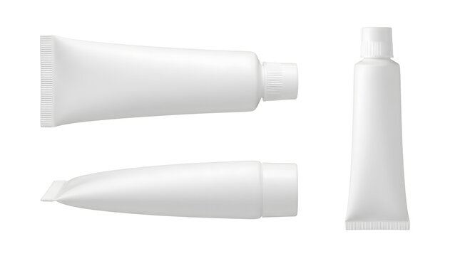 Set of Three Blank White Matte Squeeze Tube Packaging Mockups &mdash; Multiple Views
