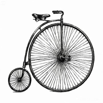 Antique vintage penny farthing bicycle etching art