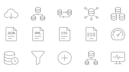 Fototapeta premium Data processing and cloud integration vector icons editable