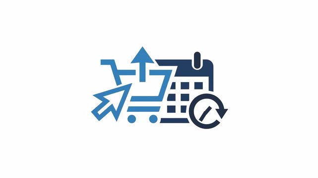 Digital Shopping Cart and Calendar Scheduling Icon Representing Automated Recurring Purchase Orders and Online Order Management Systems