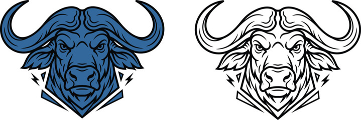 Fototapeta premium Angry African Buffalo Mascot Vector Logo Set for Sports Esports and Team Branding