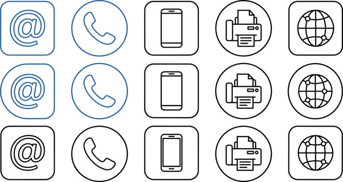 Contact Us Business Icon Vector Set with Phone Email and Website Line Elements