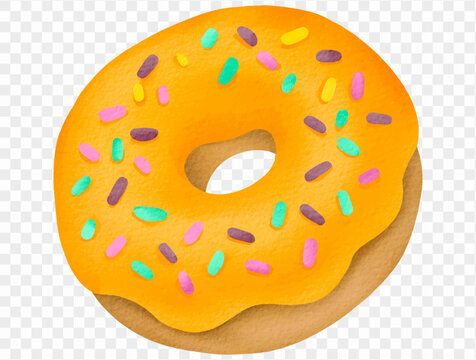 Watercolor colorful sprinkle donut sweet dessert illustration Vector.
