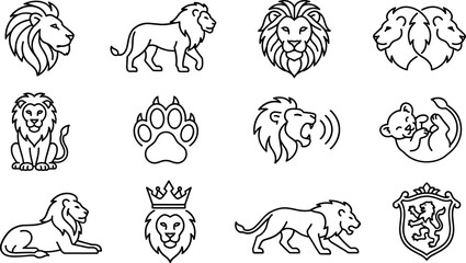 Lion Icons Set: Majestic Animals, Paws, and Heraldic Symbols - Vector Graphics © Ardi