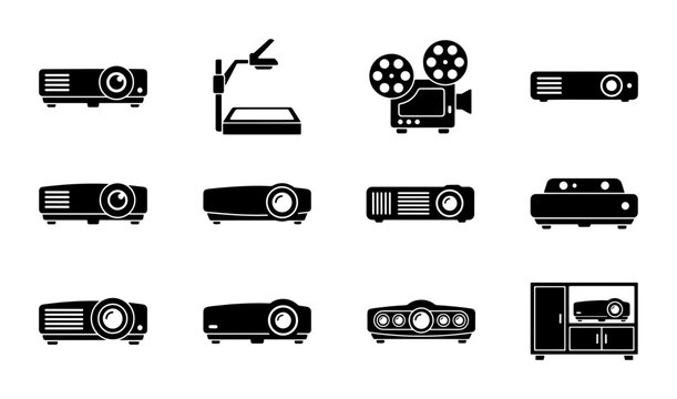 Projector Icon Set, Presentation Equipment Collection, Digital Display Devices, Visual Technology Graphics