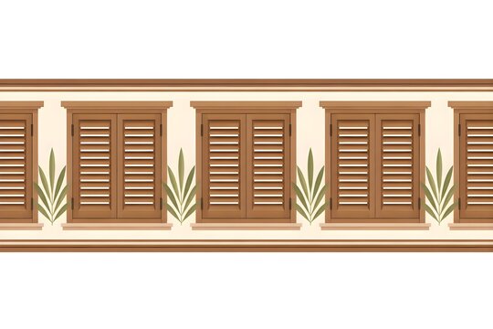 Clean flat vector seamless horizontal border pattern with tropical louvered window shutters