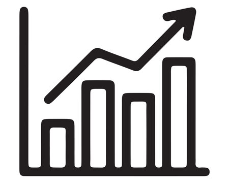 Business growth bar chart icon with upward trending arrow business statistics