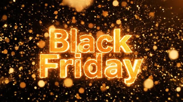 Glowing Black Friday text with golden bokeh on black background