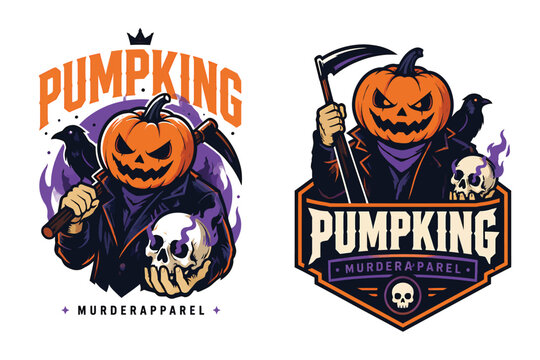 Pumpking halloween reaper graphic design collection with t shirt pumpking halloween character illustration seasonal clothing monsters menacing decoration