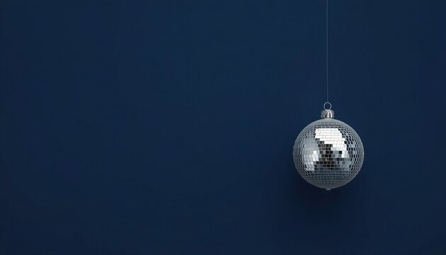 Elegant metallic Christmas baubles and shiny decoration balls with festive ornaments on luxury dark blue background for holiday greeting card design.