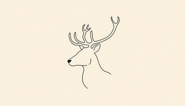 Minimalist line art illustration of a Scandinavian Christmas Yule goat head with horns on white background.