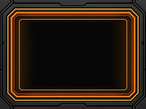Dark futuristic frame with glowing orange neon inner borders