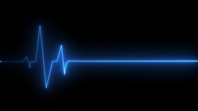  Medical concept of a heartbeat waveform fading to a flatline on a black background representing. Neon heart cardiogram animation. heartbeat and pulse.Neon glowing Heartbeat line 4k video.
