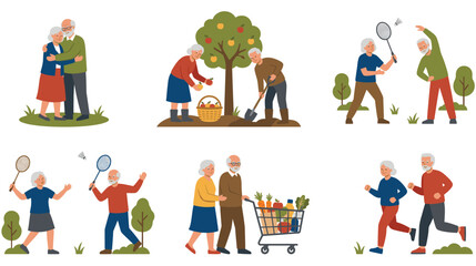 Fototapeta premium Active elderly people living healthy lifestyle with various hobbies.