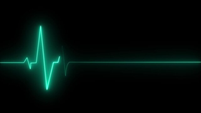  Medical concept of a heartbeat waveform fading to a flatline on a black background representing. Neon heart cardiogram animation. heartbeat and pulse.Neon glowing Heartbeat line 4k video.