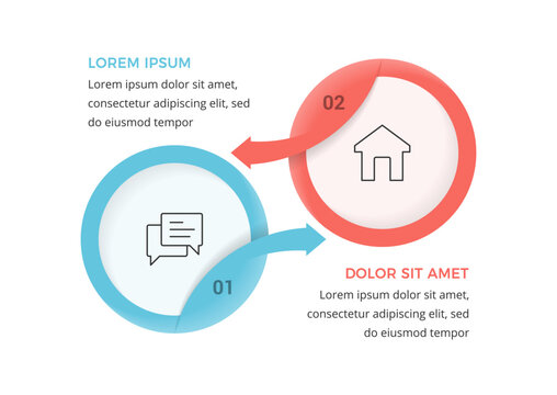 Cycle diagram infographic template with two circular steps connected by curved arrows