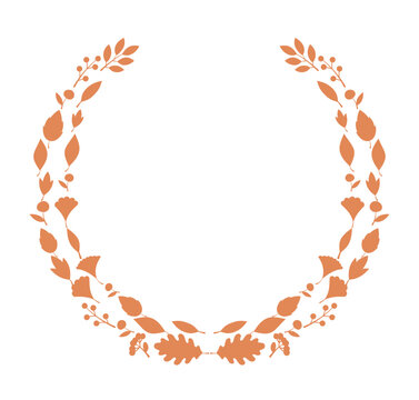 Circular frame and decorative open wreath arrangement made of orange silhouette autumn leaves