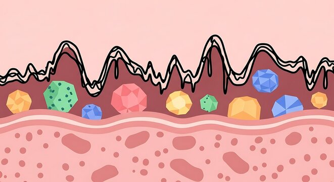 Cross section of human skin layers and microscopic cells with dermatology