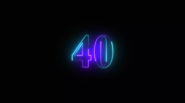 Neon glowing number 40 countdown animation with cyberpunk blue and purple light effects