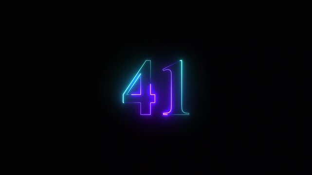 Neon glowing number 41 animation with vibrant blue and purple gradient light effect on black background