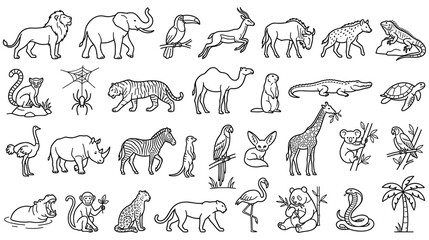 Obraz premium Set of wild animal illustrations for coloring pages isolated on background.