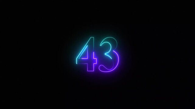 Neon glowing number 43 animation with vibrant blue and purple gradient light effect on black background