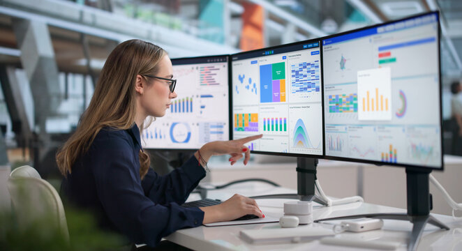 Young Financial Analyst Studies Data On Desktop