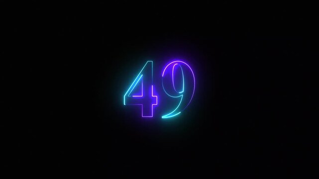Glowing neon number 49 animation with vibrant blue and purple gradient light effect on black background