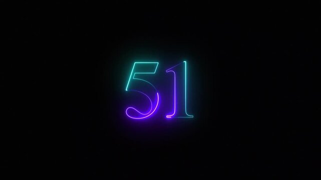 Neon glowing number 51 animation with vibrant cyan and purple gradient light effect on black background