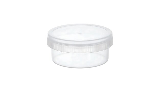 Empty plastic container with clear lid isolated on white.