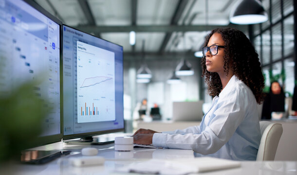 Woman Construction Manager Reviews Project Schedule On Computer