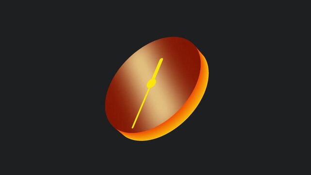 A glossy orange and red three dimensional clock icon with bright hands displaying time management urgency deadline pressure and countdown concept