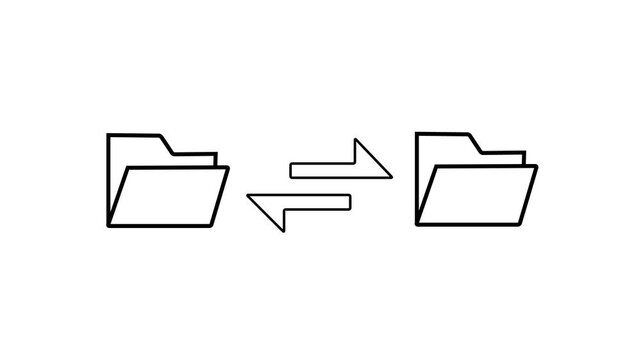 Folder Line icon animation showing bidirectional file synchronization between two folders. Perfect for data exchange themes 4k animation