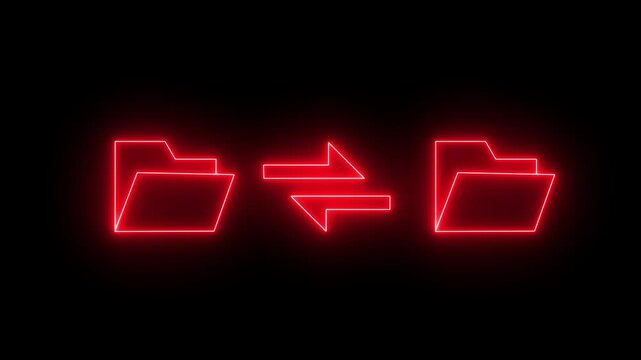Folder neon Line icon animation showing bidirectional file synchronization between two folders. Perfect for data exchange themes 4k animation