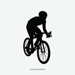 Fototapeta premium Black Silhouette of Cyclist on Bicycle Isolated