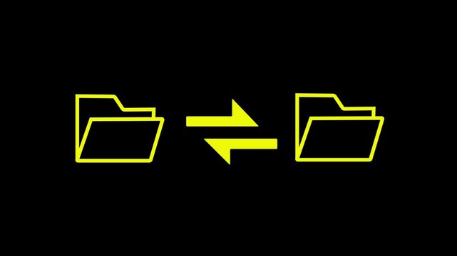 Folder Line icon animation showing bidirectional file synchronization between two folders. Perfect for data exchange themes 4k animation
