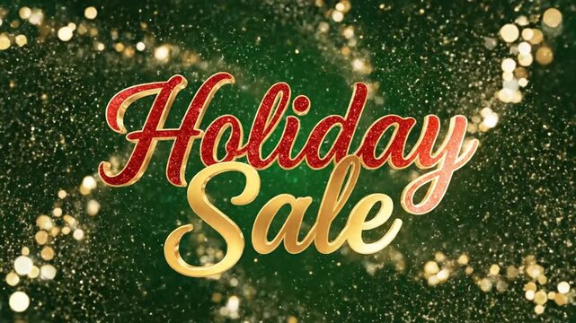 Holiday Sale text on festive gold and green background