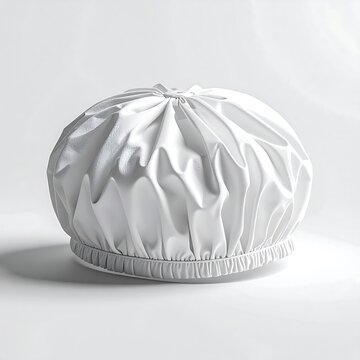 White crumpled fabric cap on plain background.