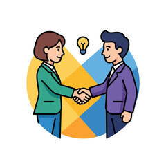 Fototapeta premium two business people shaking hands in agreement with a light bulb symbolizing ideas