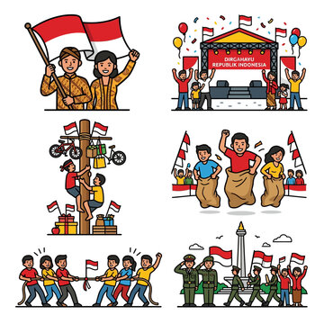 indonesian independence day celebration featuring traditional indonesian games cultural activities and a military parade near monas jakarta