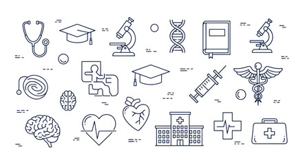 Fototapeta premium Collection of hand-drawn icons for various activities and objects.