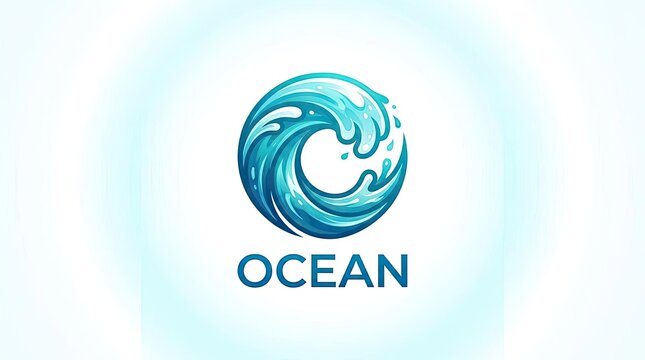 Circular blue ocean wave logo for water branding.