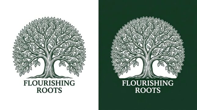 Flourishing Roots mystical tree logo design.