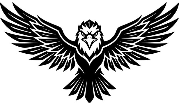 Modern eagle logo vector with spread wings and powerful bird emblem isolated on white background