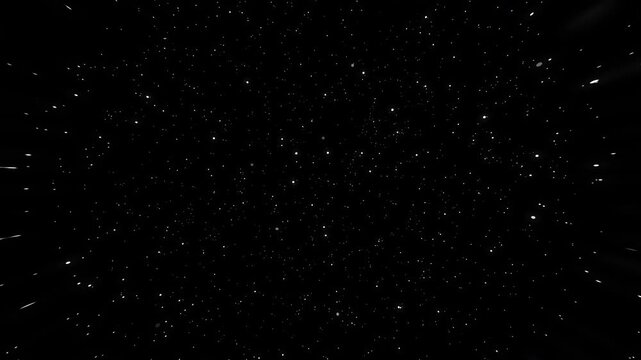Cosmic starfield warp speed journey through deep space black hole hyperdrive animation light speed galaxy motion effect.